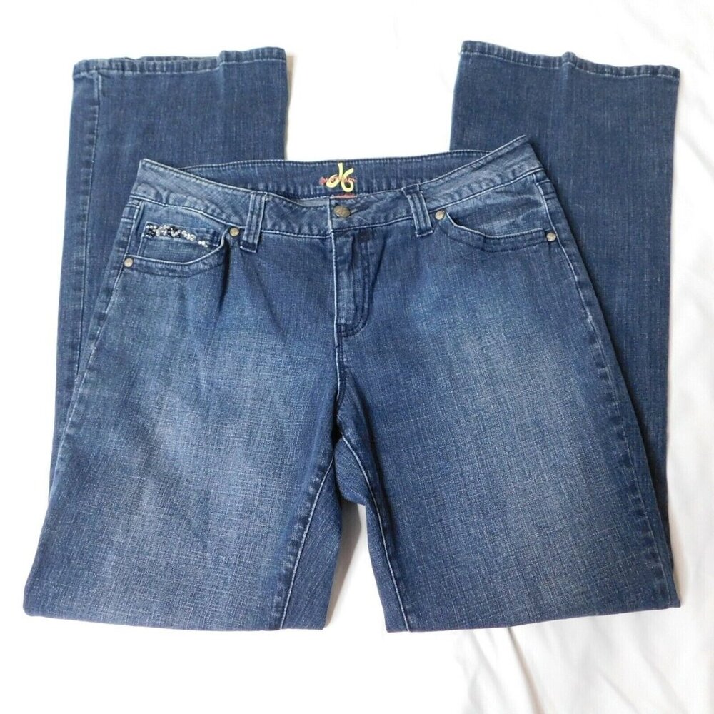 db Premium Womens Boot‎ Cut Jeans Size 8 Rhinestone Embellished Stone Wash Denim